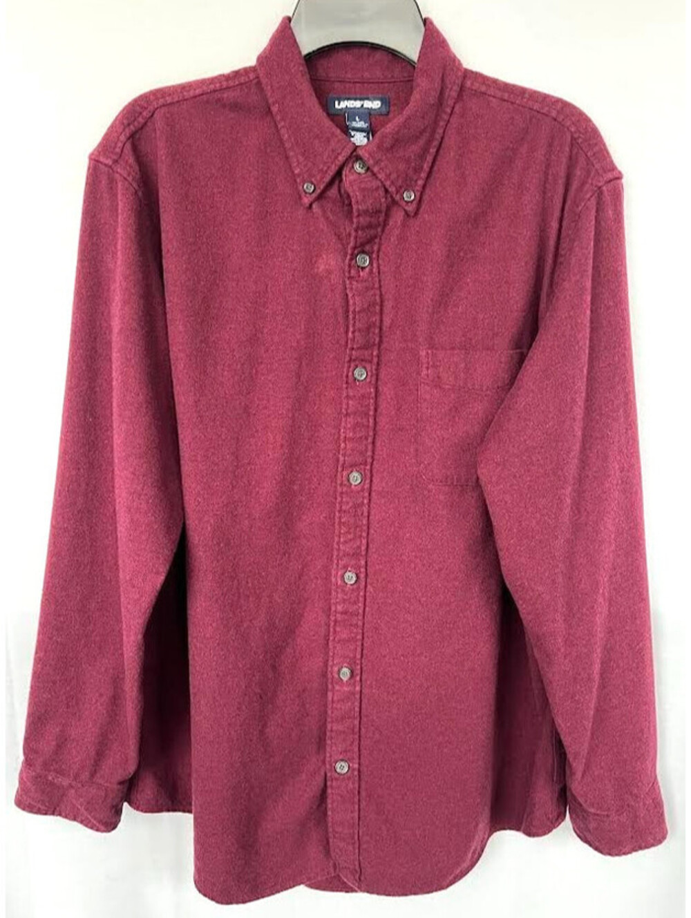 Lands End Men's Flannel Shirt-Size Large, Dark Red, Button Down, Single Pocket